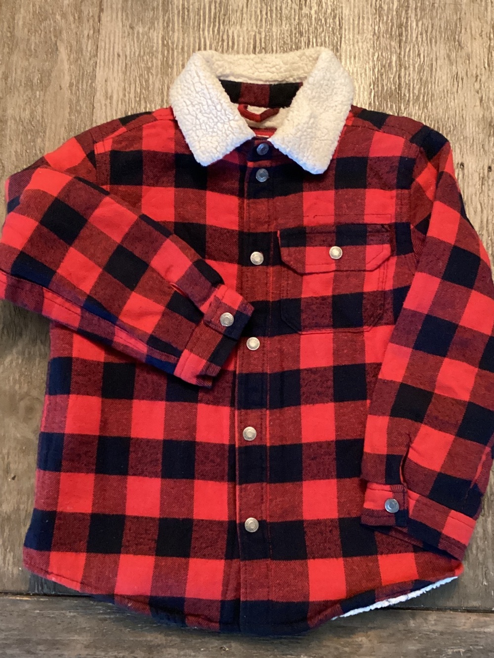 GAP Red and Black Buffalo Plaid Sherpa Collar Jacket